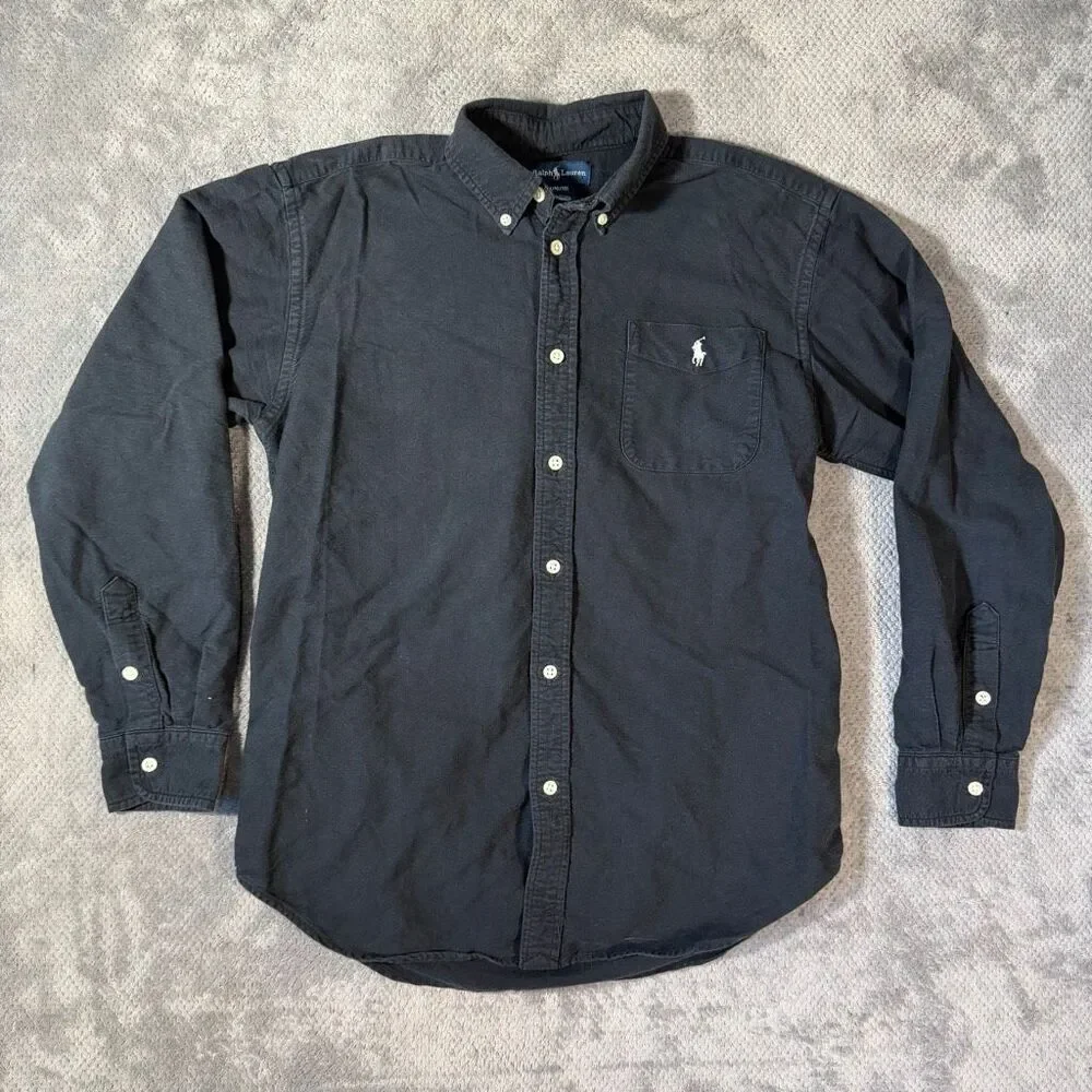 Ralph Lauren Boys Large16/18 Black Cotton Button Down Oxford Shirt Pony Logo